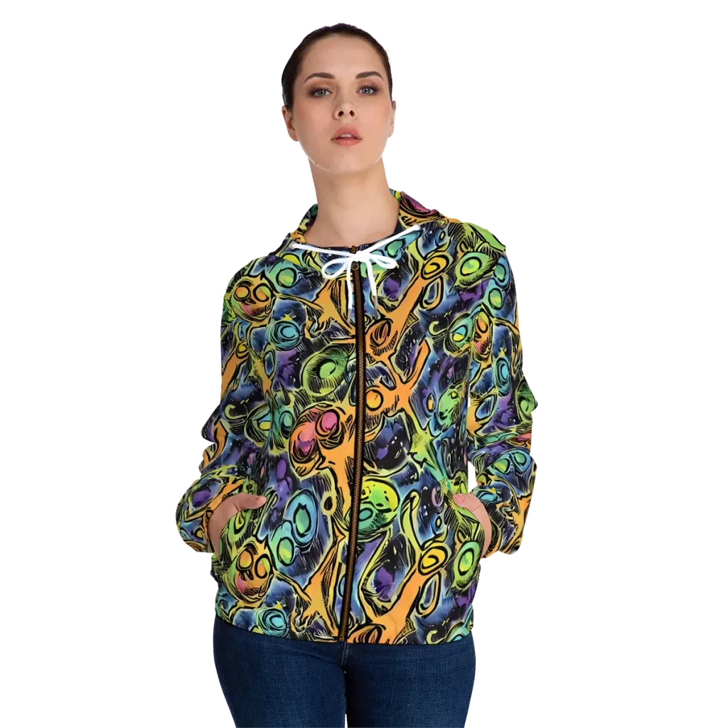 Psychedelic Relics on Women's Full-Zip Hoodie — Front On Person