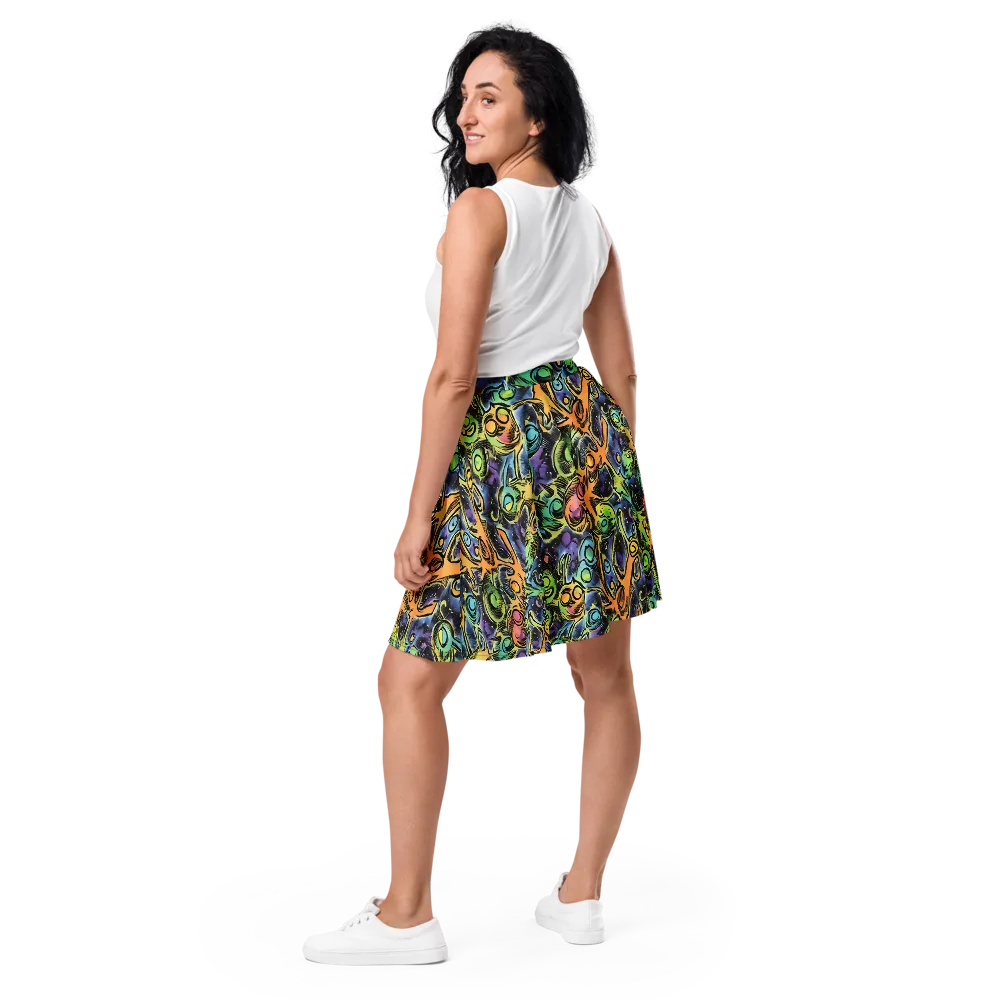 Psychedelic Relics on Skater Skirt — Back