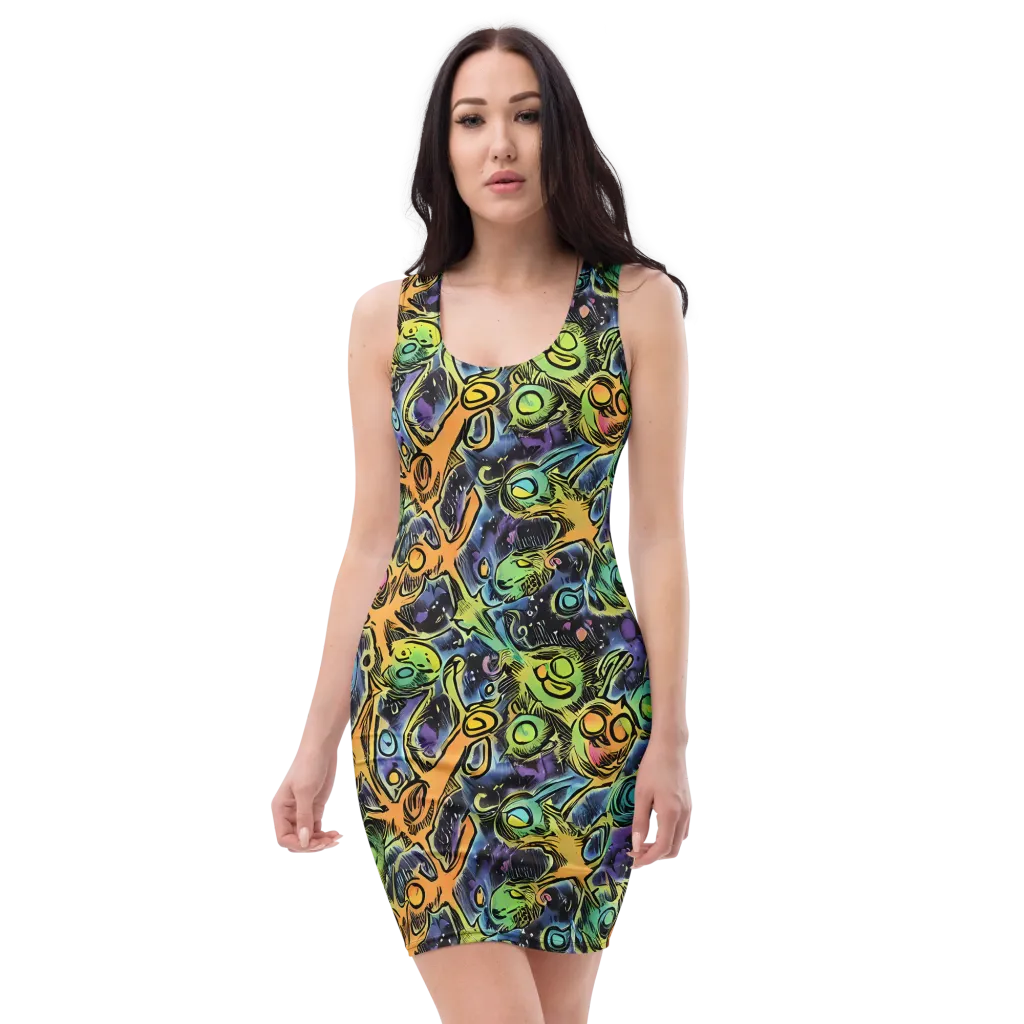 Psychedelic Relics on Bodycon Dress — Front