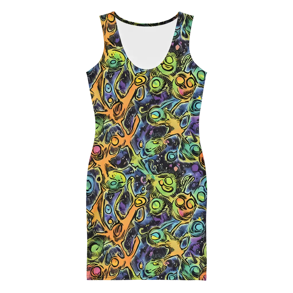 Psychedelic Relics on Bodycon Dress — Front