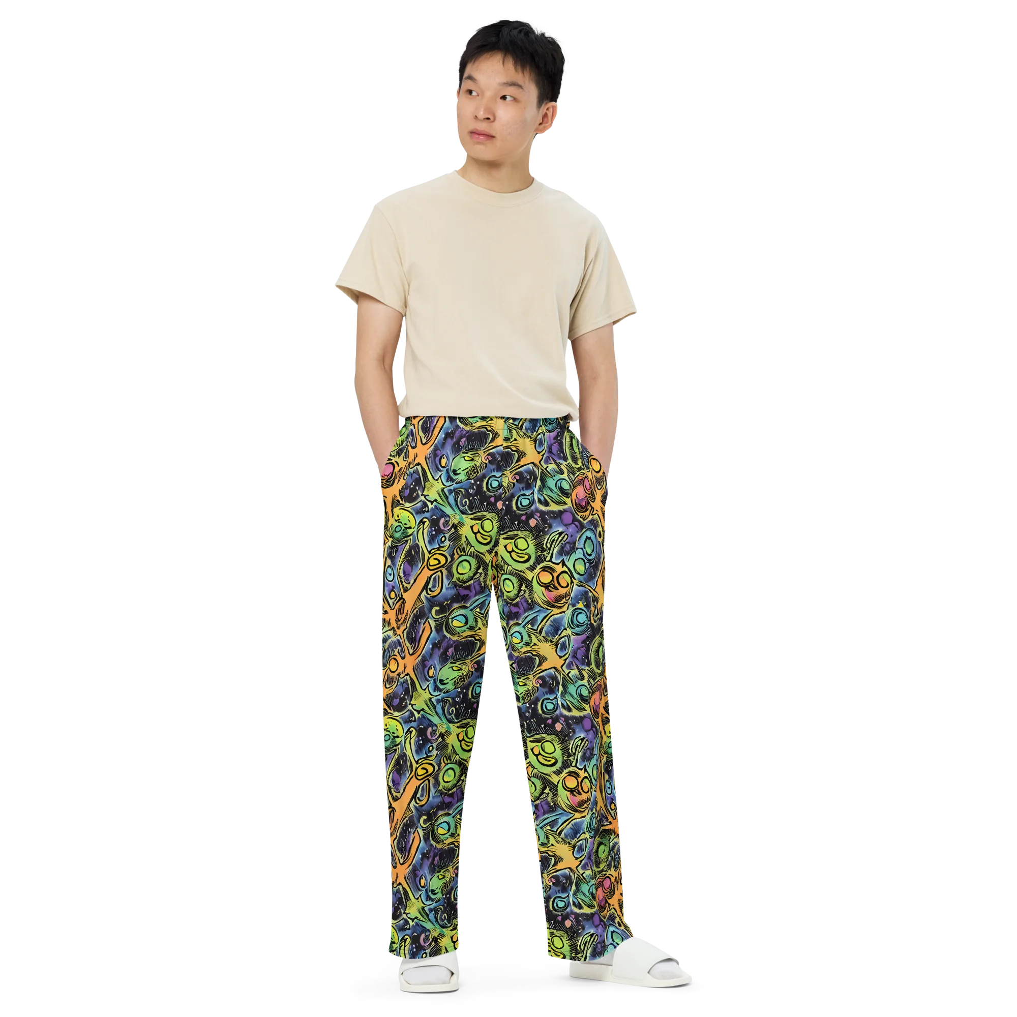 Psychedelic Relics on Wide-Leg Pants — Front