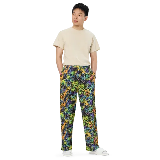 Psychedelic Relics on a Wide-Leg Pants