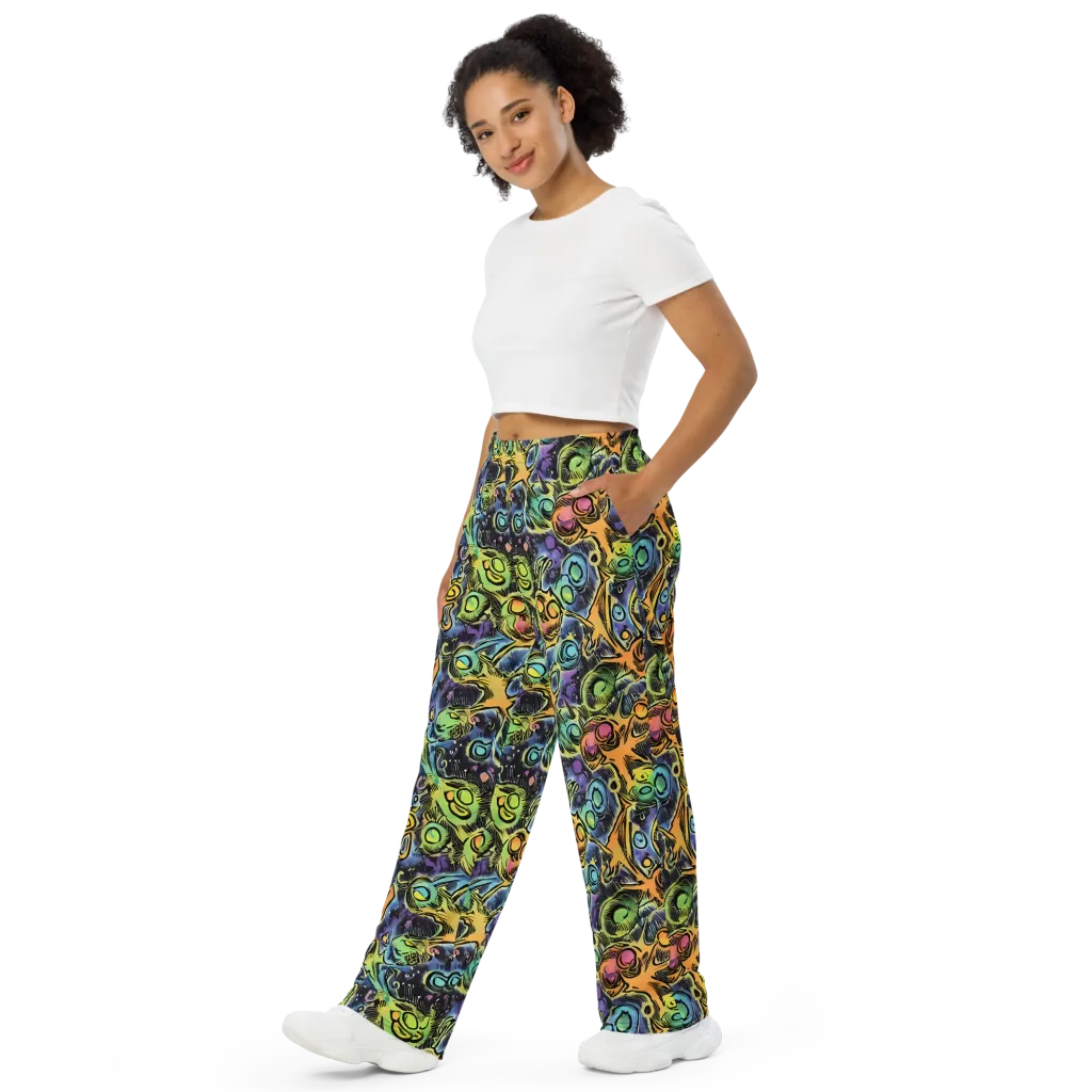 Psychedelic Relics on Wide-Leg Pants — Left Front