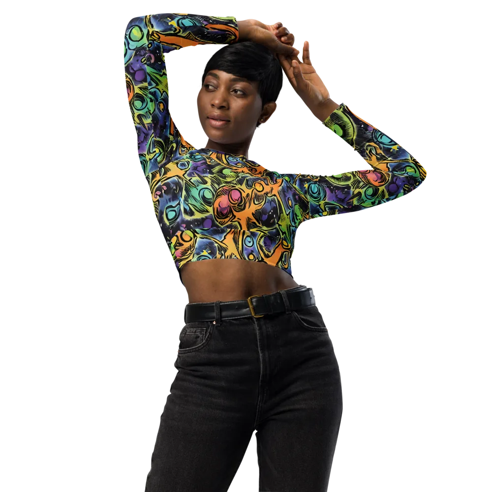 Psychedelic Relics on Long Sleeve Crop Top — Front