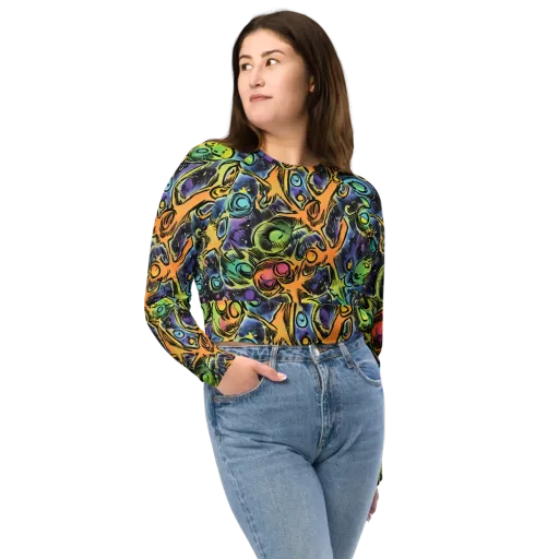 Psychedelic Relics on a Long Sleeve Crop Top