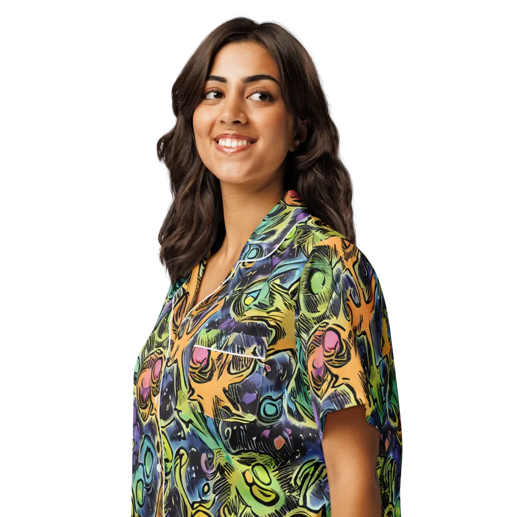 Psychedelic Relics on Women's Short Sleeve Pajama Top — Left Front