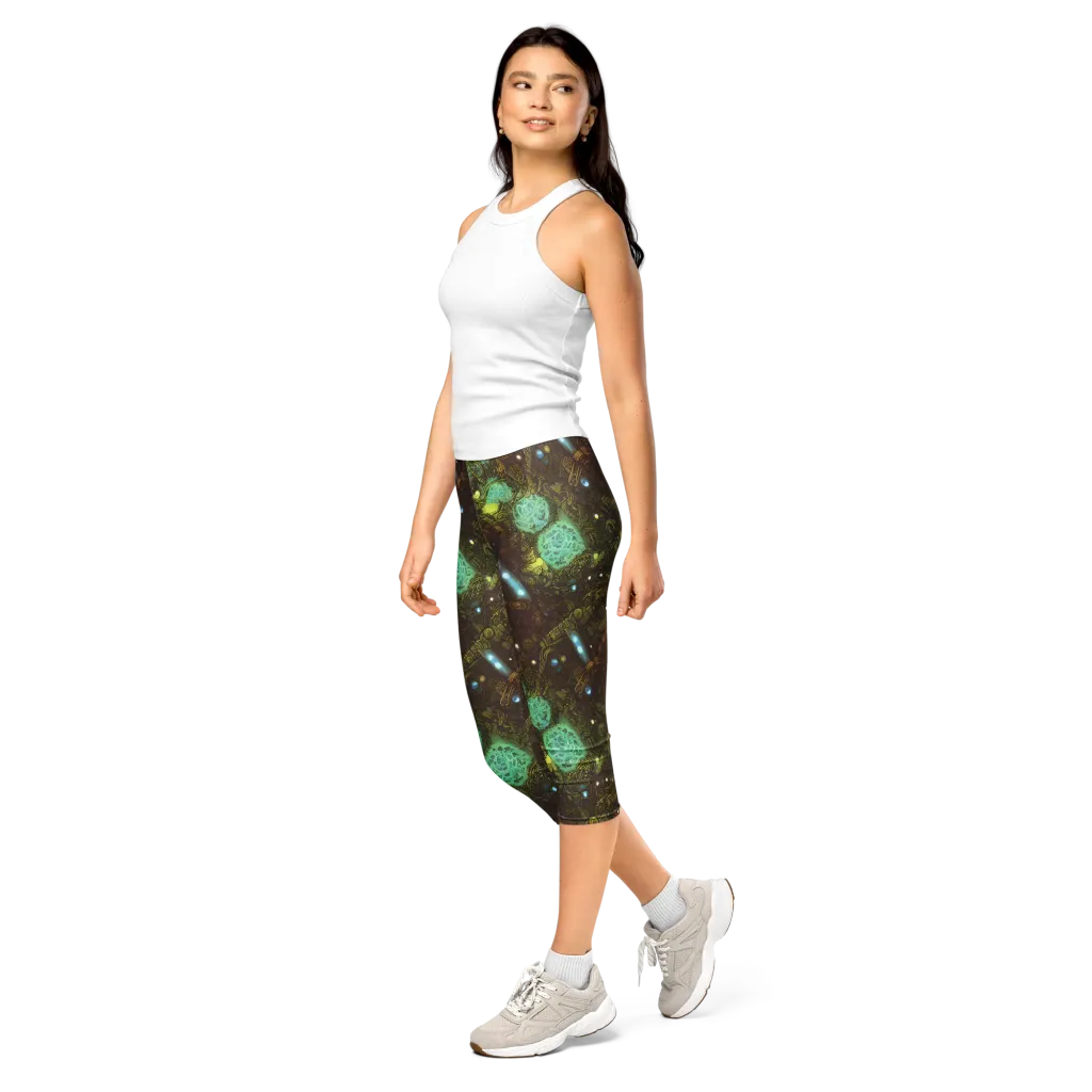 Bioluminescent Engine on Capri Leggings — Left Front