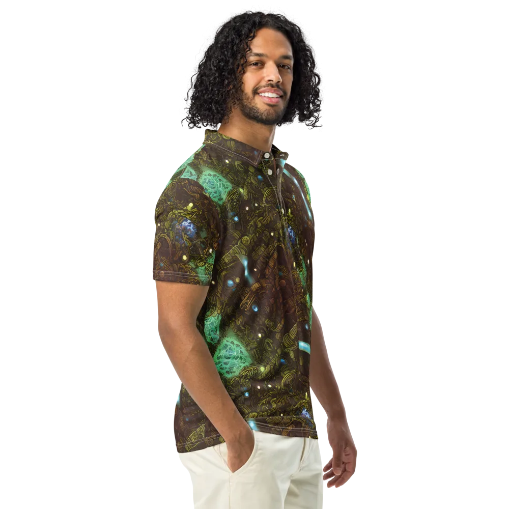 Bioluminescent Engine on Men's Slim Fit Polo Shirt — Right Front