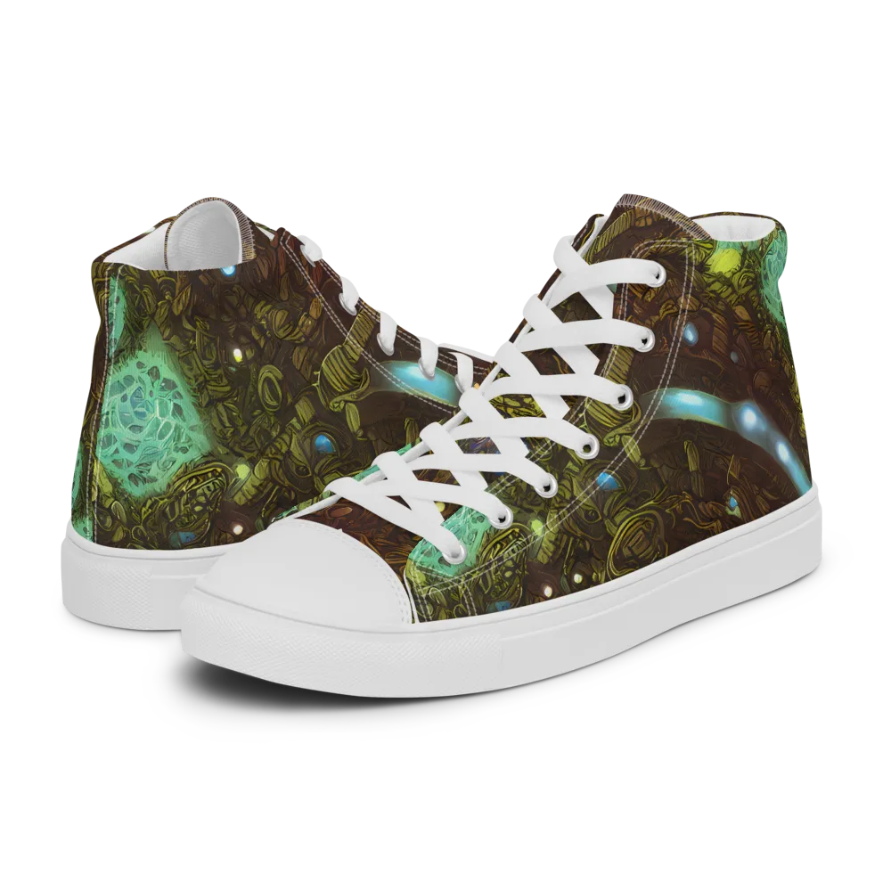 Bioluminescent Engine on Men's High Top Canvas Shoes — Left