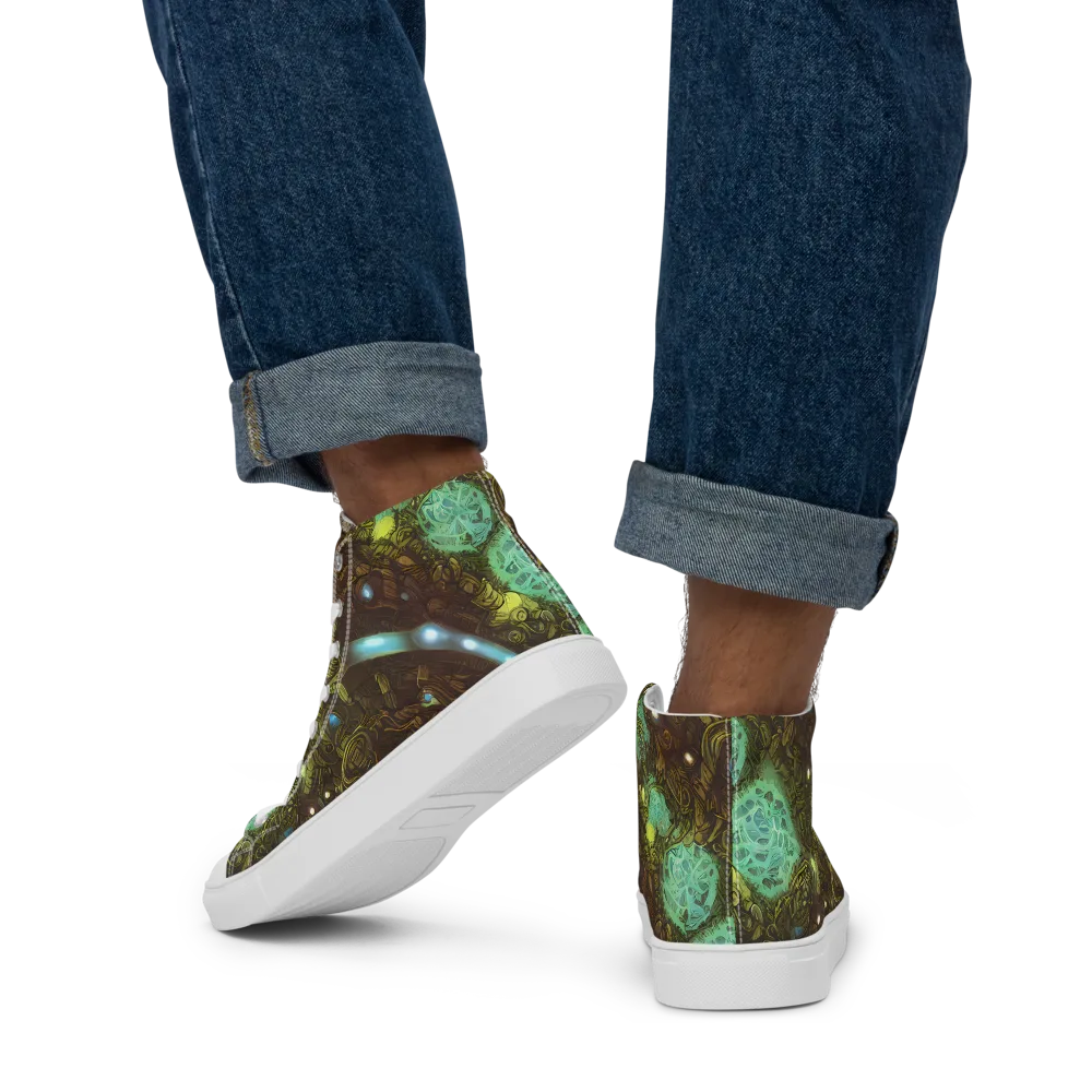 Bioluminescent Engine on Men's High Top Canvas Shoes — Back