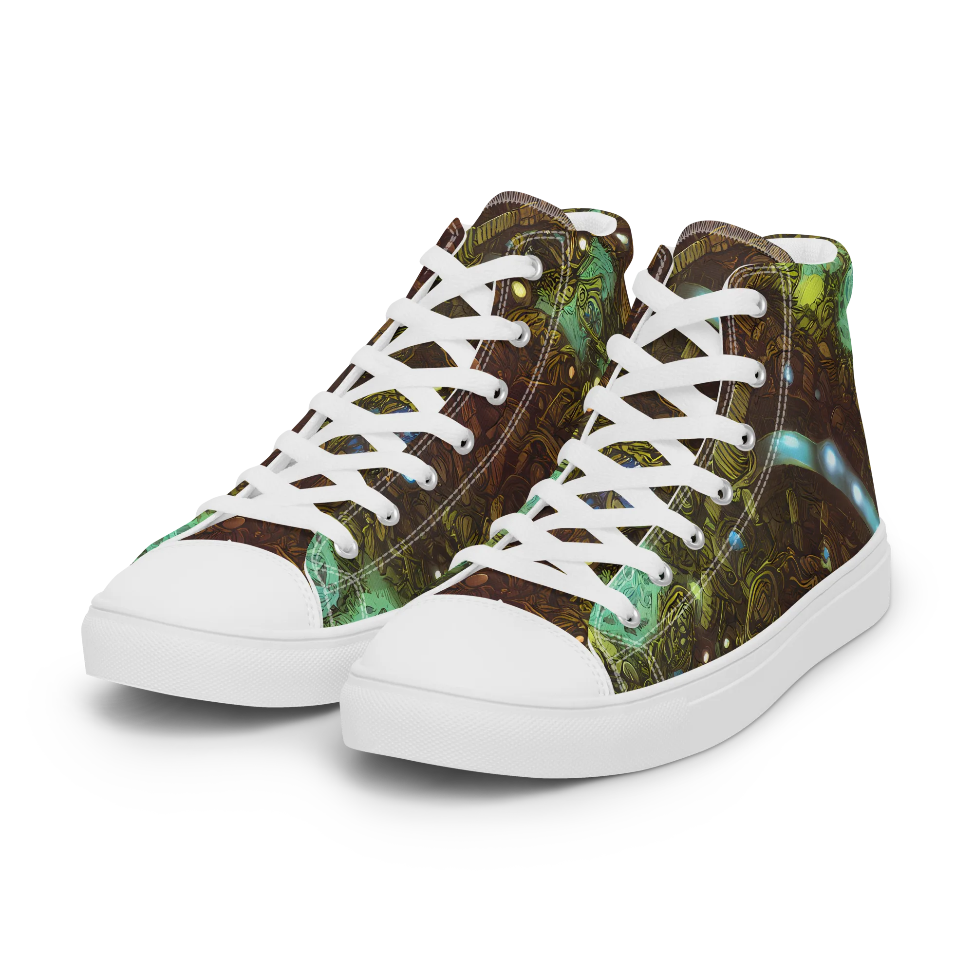 Bioluminescent Engine on Women's High Top Canvas Shoes — Left Front