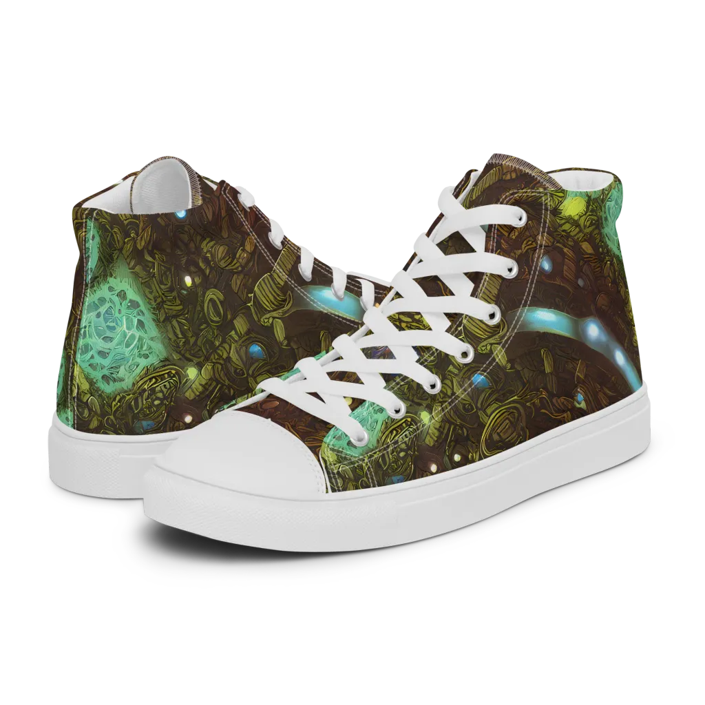 Bioluminescent Engine on Women's High Top Canvas Shoes — Left