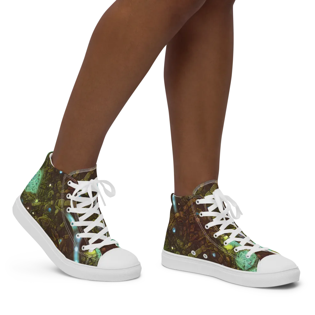 Bioluminescent Engine on Women's High Top Canvas Shoes — Right