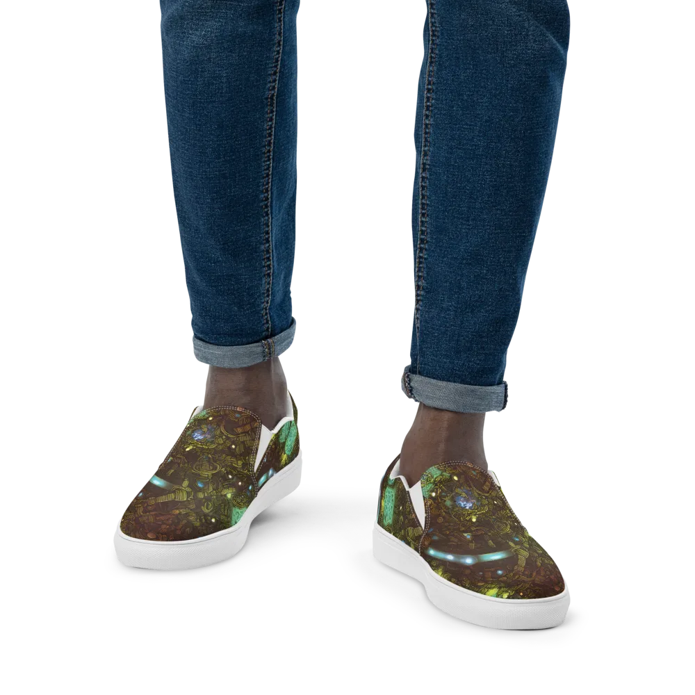 Bioluminescent Engine on Men's Slip-On Canvas Shoes — Front
