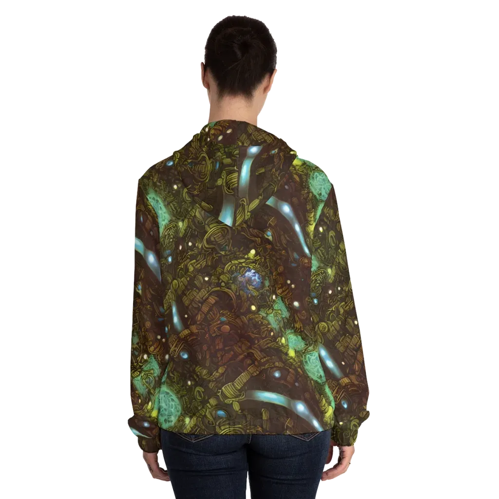 Bioluminescent Engine on Women's Full-Zip Hoodie — Back On Person