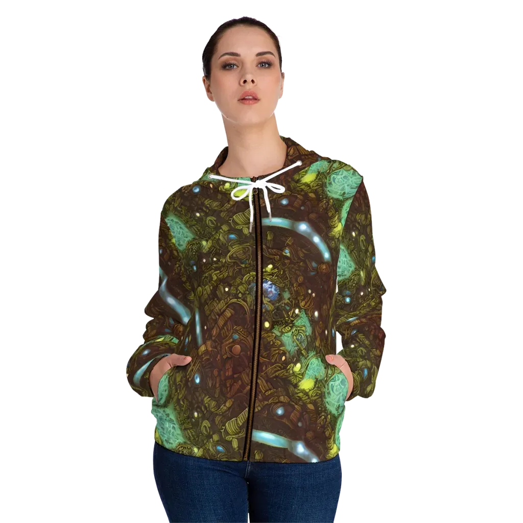 Bioluminescent Engine on Women's Full-Zip Hoodie — Front On Person