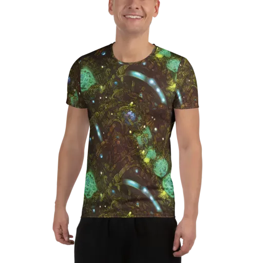 Bioluminescent Engine on a Men's Athletic T-Shirt