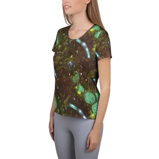 Bioluminescent Engine on a Women's Athletic T-Shirt