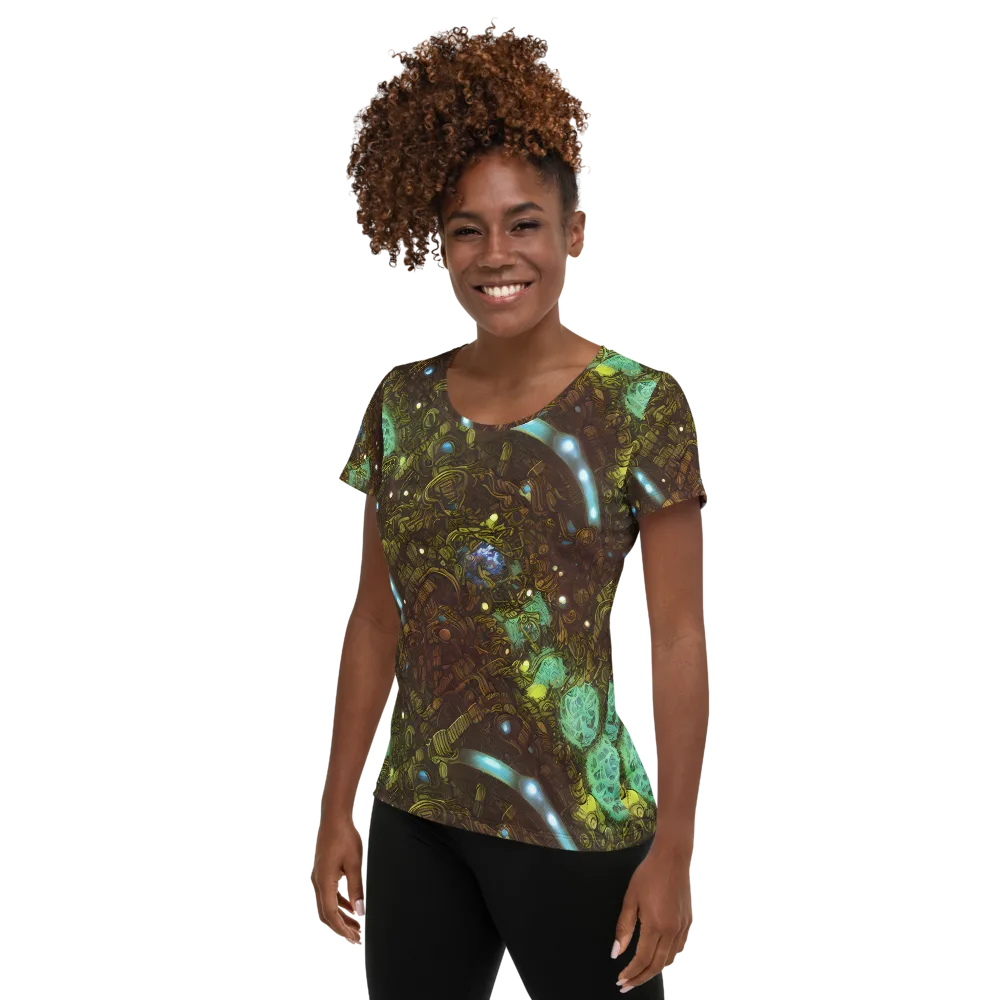 Bioluminescent Engine on Women's Athletic T-Shirt — Left