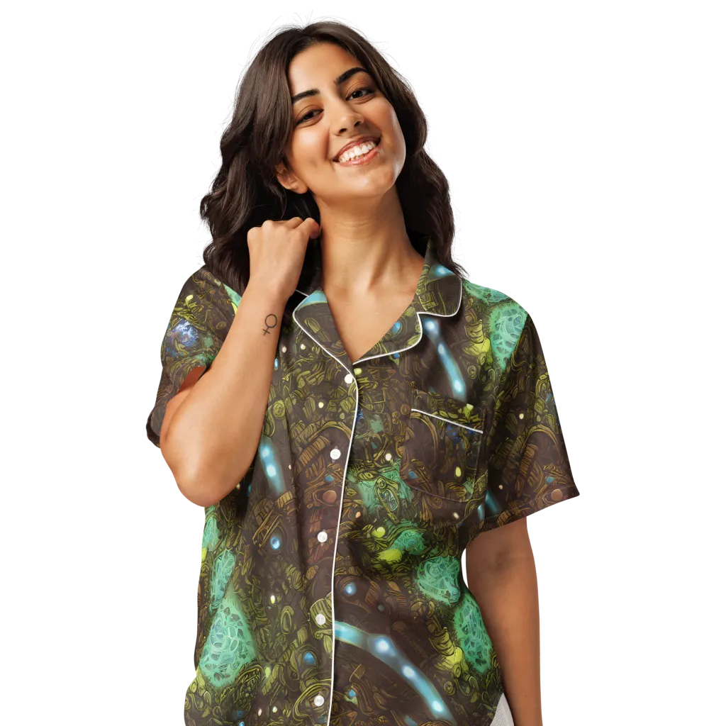 Bioluminescent Engine on Women's Short Sleeve Pajama Top — Front