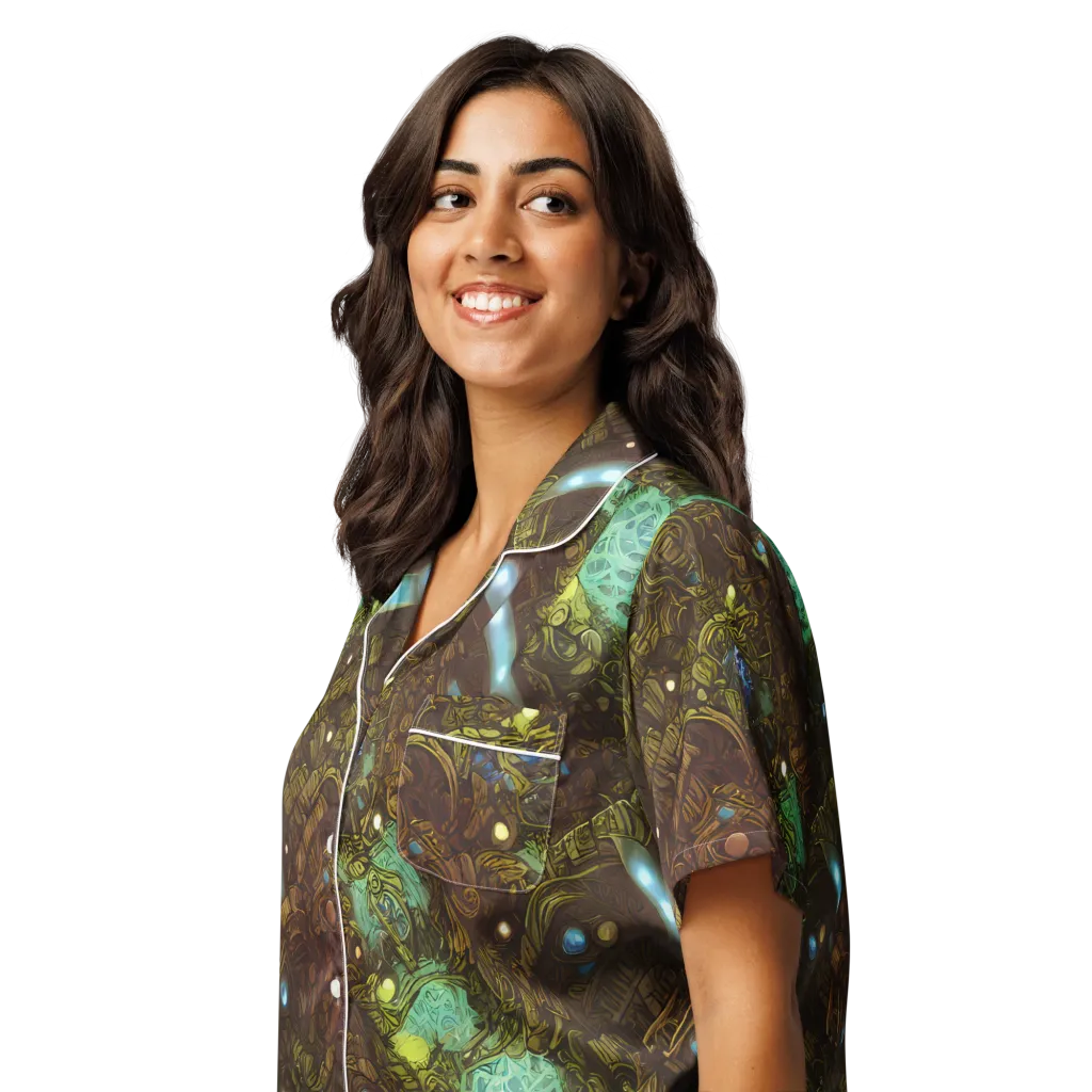 Bioluminescent Engine on Women's Short Sleeve Pajama Top — Left Front