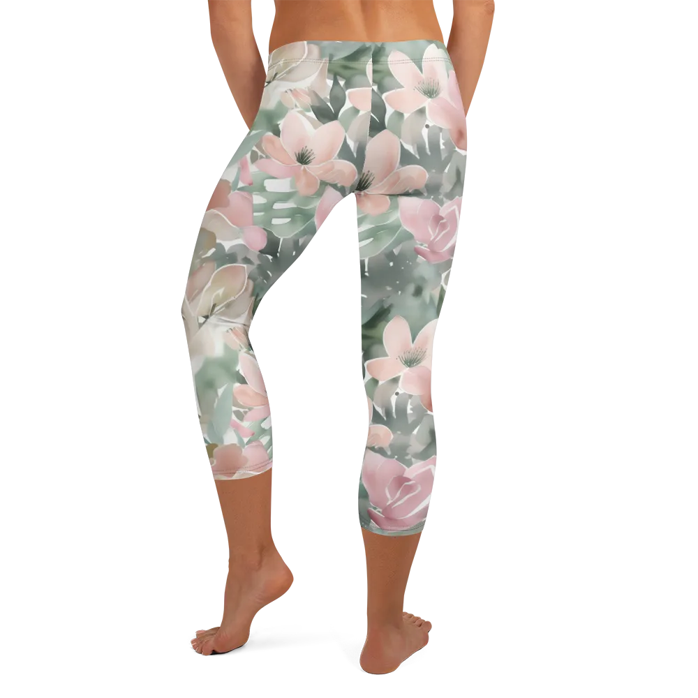Sage Blossom on Capri Leggings — Back
