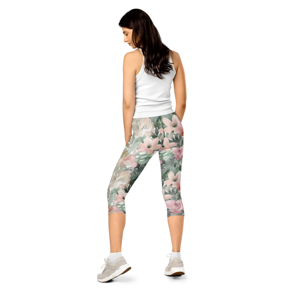 Sage Blossom on Capri Leggings — Back