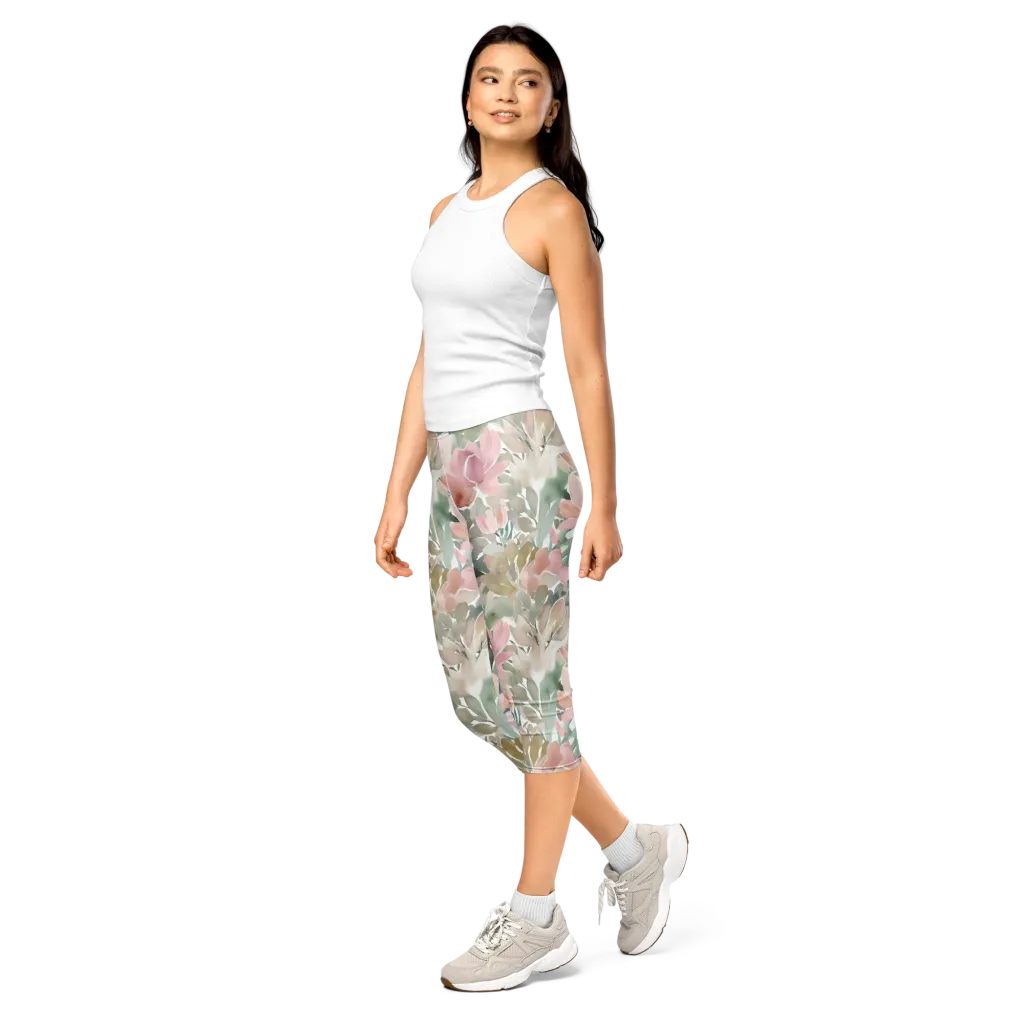 Sage Blossom on Capri Leggings — Left Front
