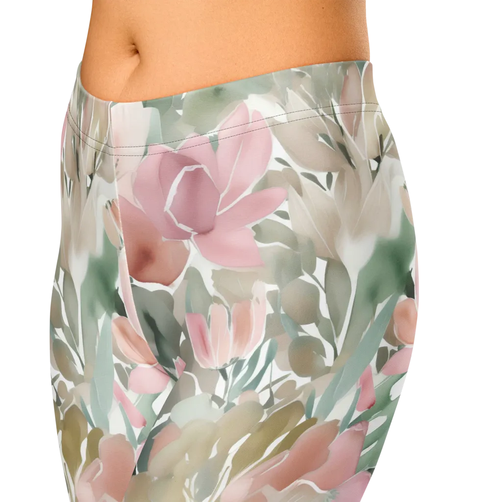 Sage Blossom on Capri Leggings — Zoomed-in