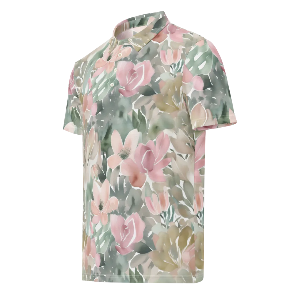 Sage Blossom on Men's Slim Fit Polo Shirt — Left Front