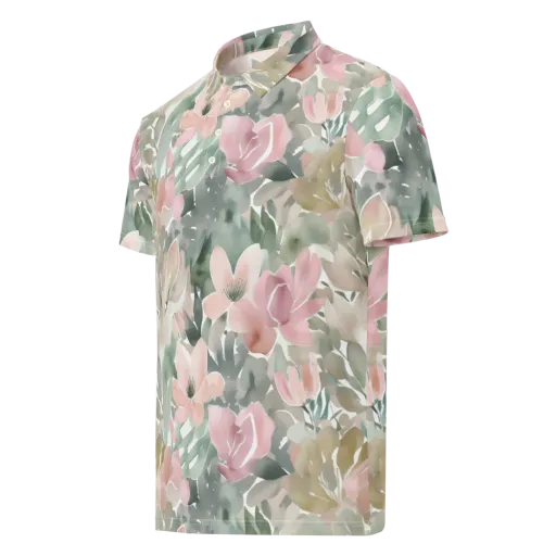 Sage Blossom on a Men's Slim Fit Polo Shirt