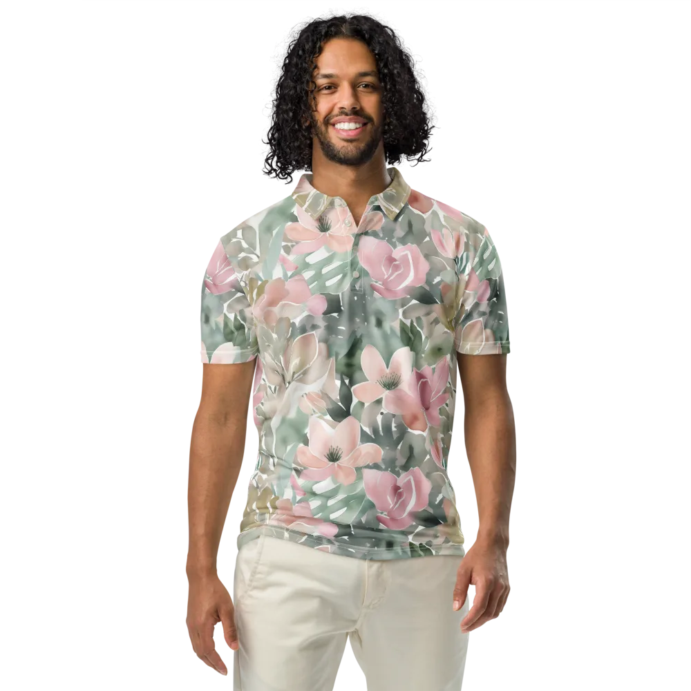 Sage Blossom on Men's Slim Fit Polo Shirt — Front
