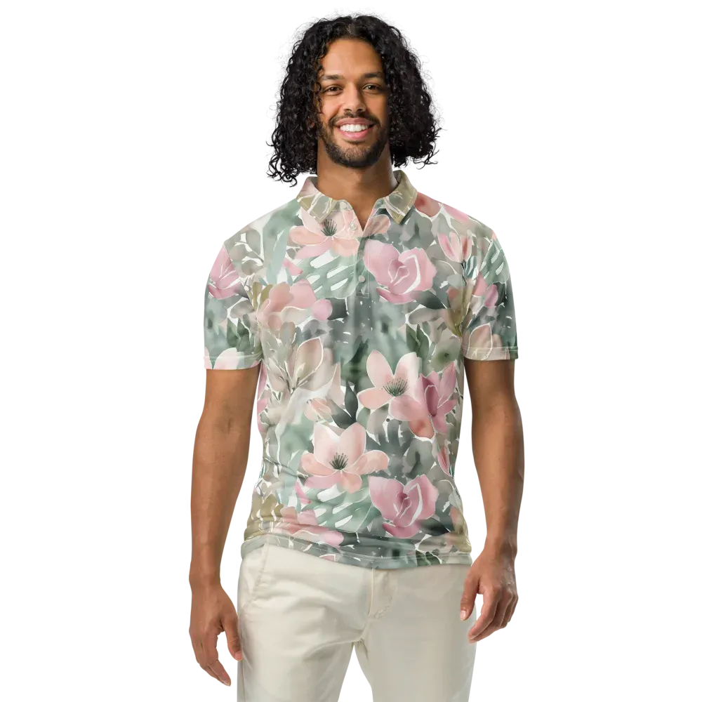 Sage Blossom on Men's Slim Fit Polo Shirt — Front