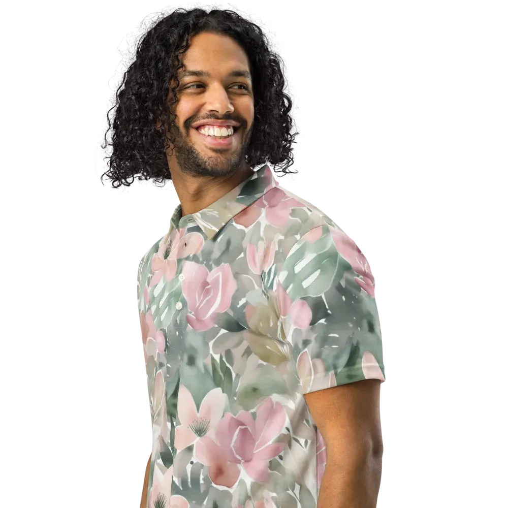 Sage Blossom on Men's Slim Fit Polo Shirt — Left Front