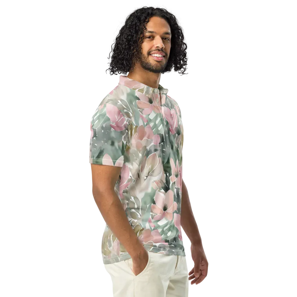 Sage Blossom on Men's Slim Fit Polo Shirt — Right Front