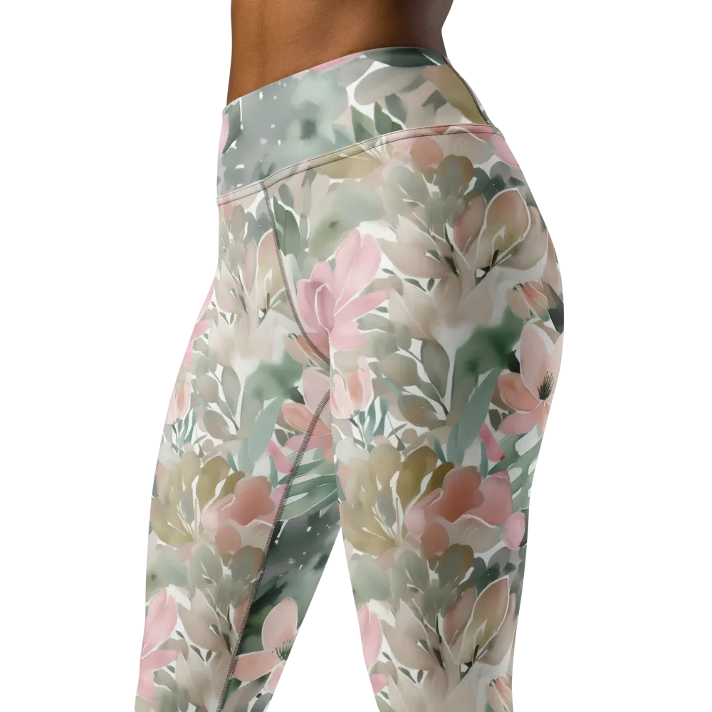 Sage Blossom on Yoga Leggings — Left Front
