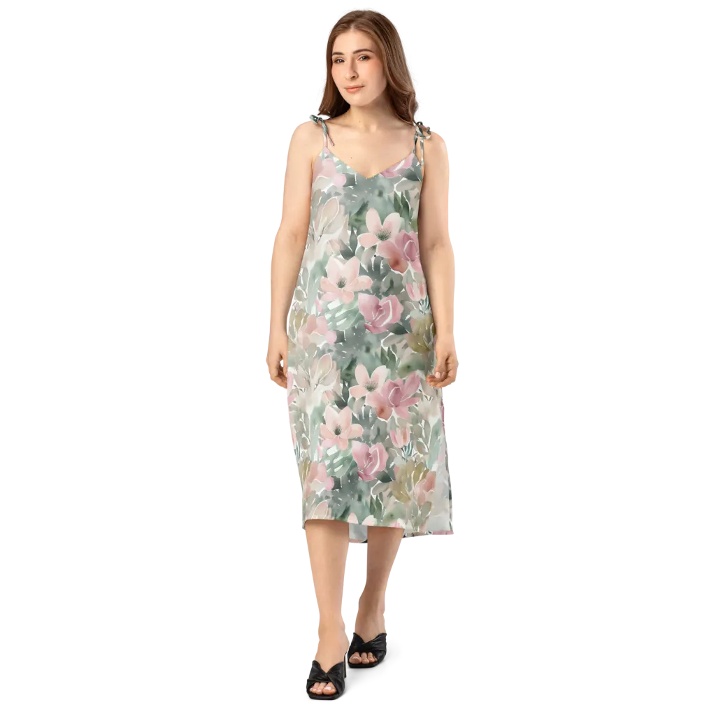 Sage Blossom on Slip Dress — Front