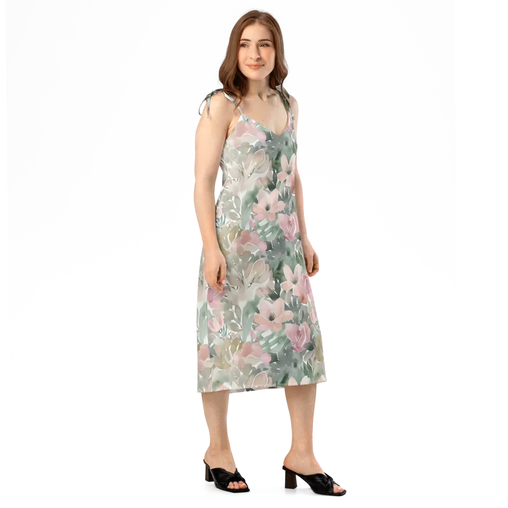 Sage Blossom on Slip Dress — Right Front