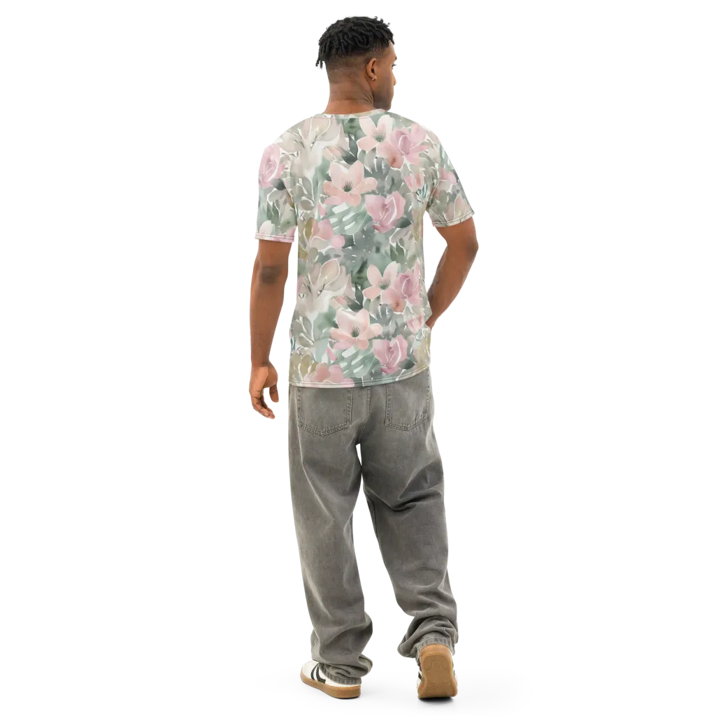 Sage Blossom on Men's Cotton Crew Neck T-Shirt — Back