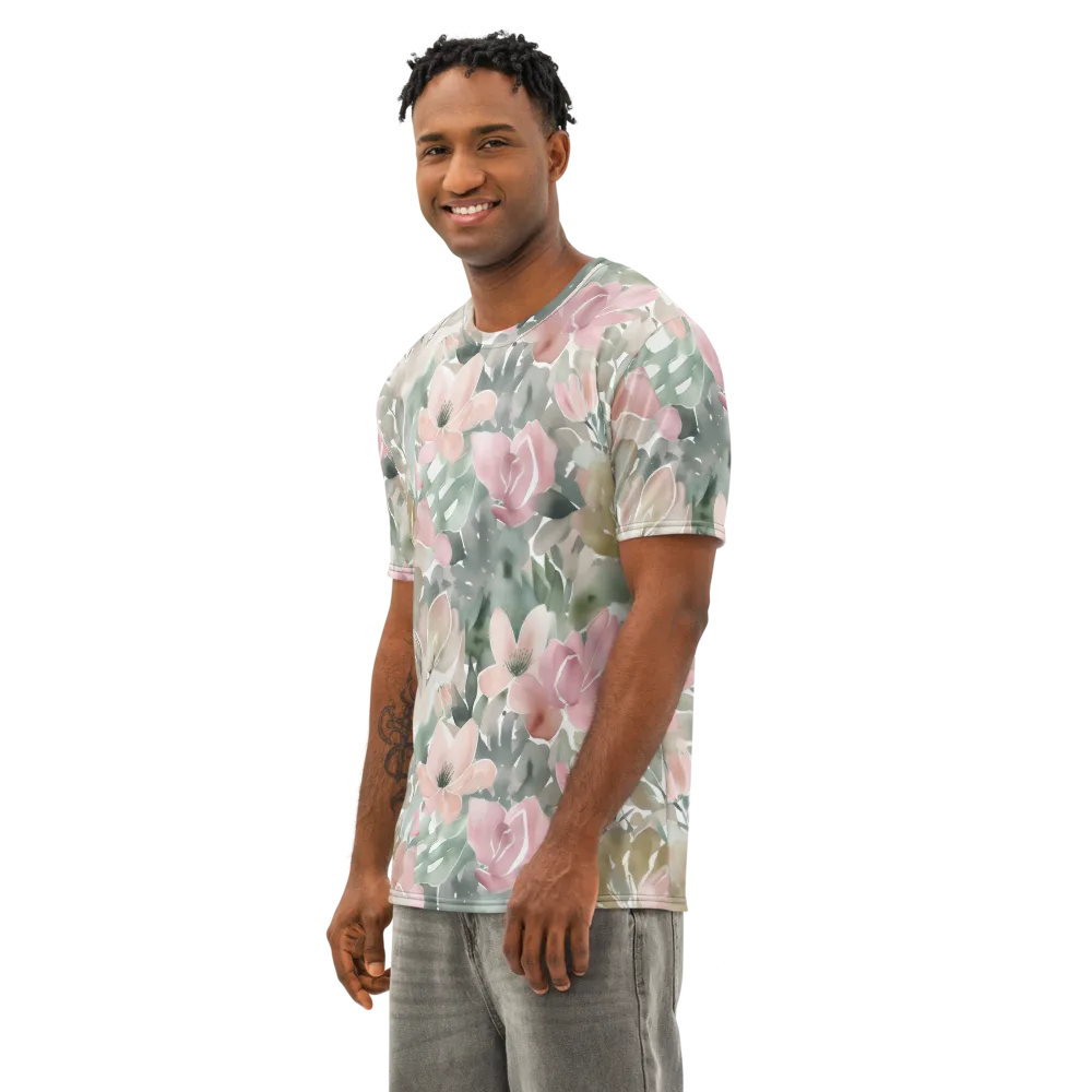 Sage Blossom on Men's Cotton Crew Neck T-Shirt — Left Front