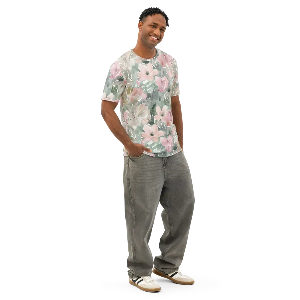 Sage Blossom on Men's Cotton Crew Neck T-Shirt — Right Front