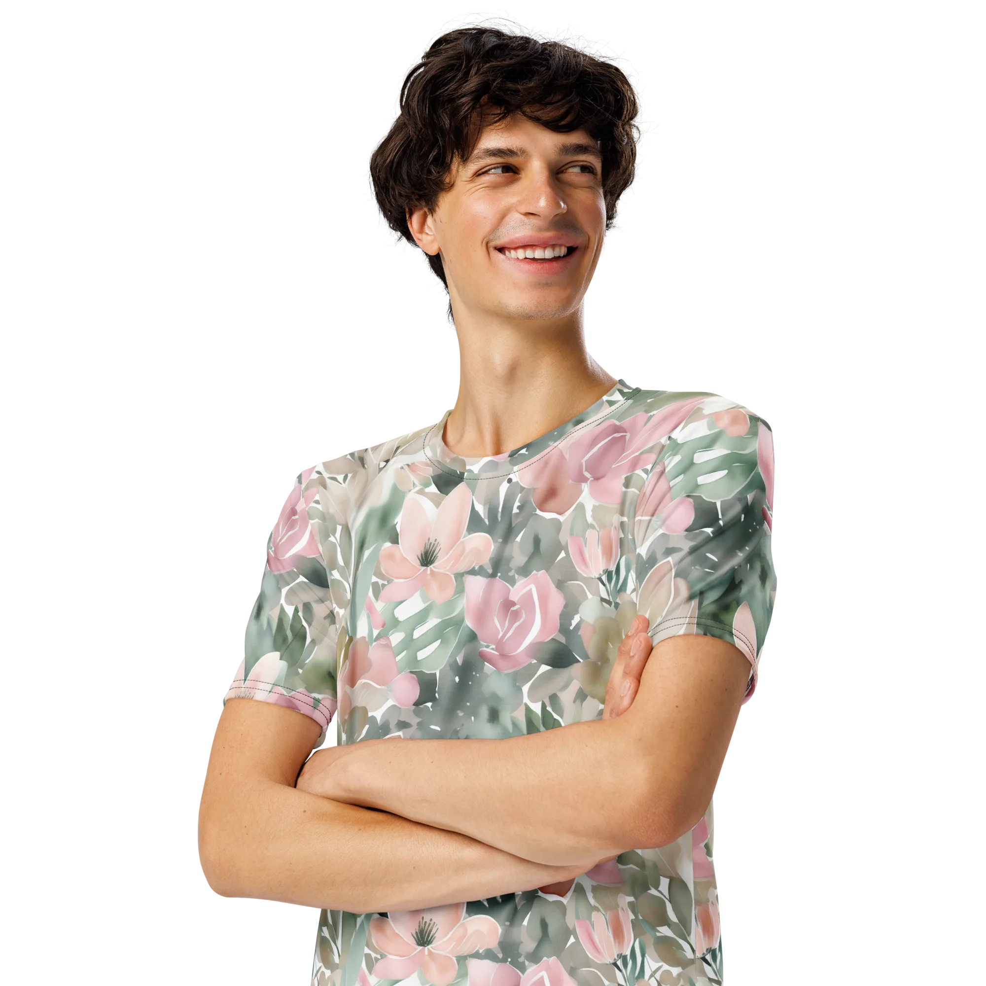 Sage Blossom on Men's Crew Neck T-Shirt — Left Front