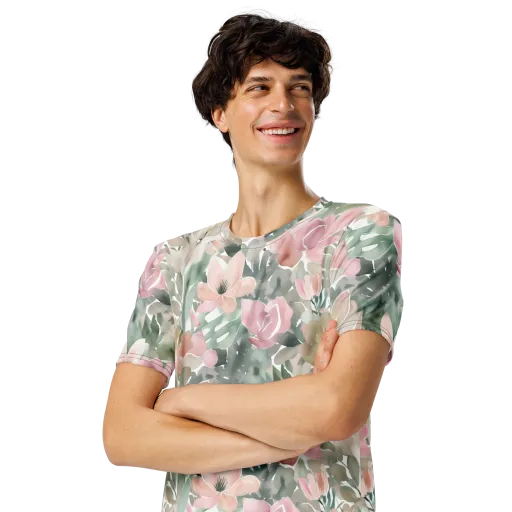 Sage Blossom on a Men's Crew Neck T-Shirt