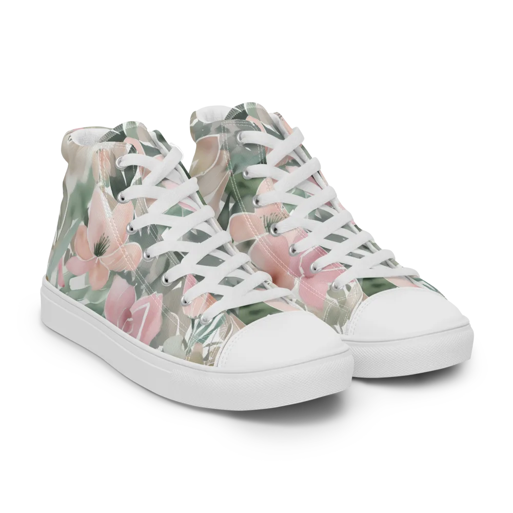 Sage Blossom on Men's High Top Canvas Shoes — Right Front
