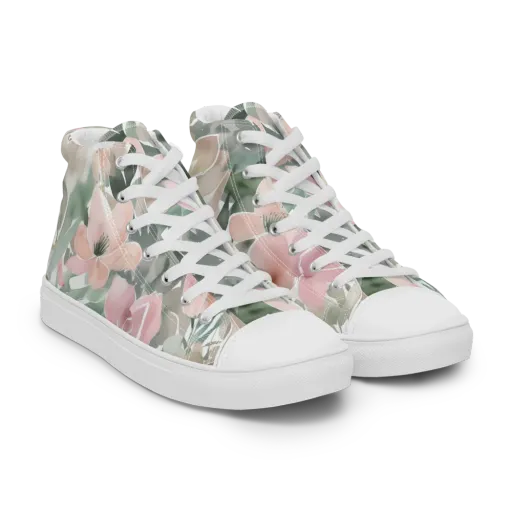 Sage Blossom on a Men's High Top Canvas Shoes