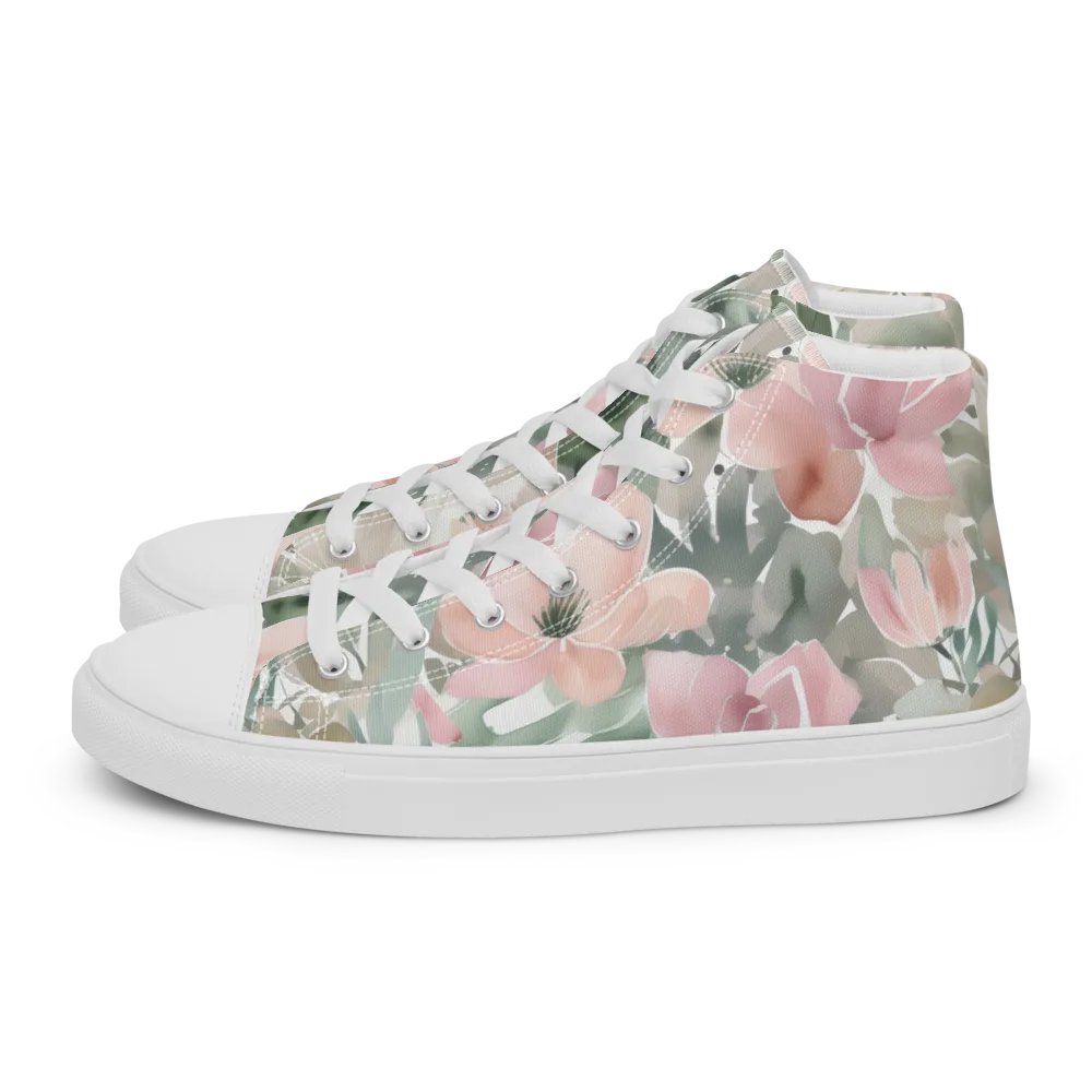 Sage Blossom on Men's High Top Canvas Shoes — Left