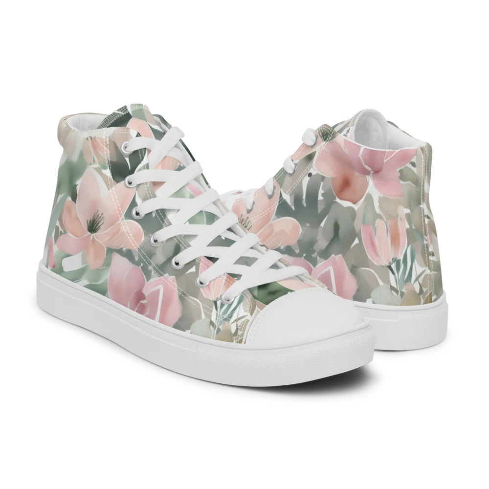 Sage Blossom on Men's High Top Canvas Shoes — Right