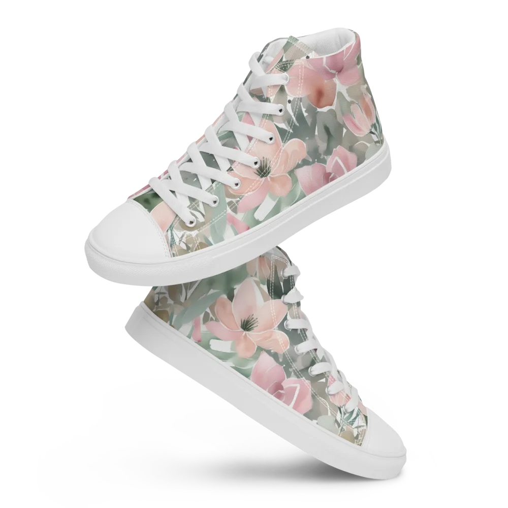 Sage Blossom on Men's High Top Canvas Shoes — Front