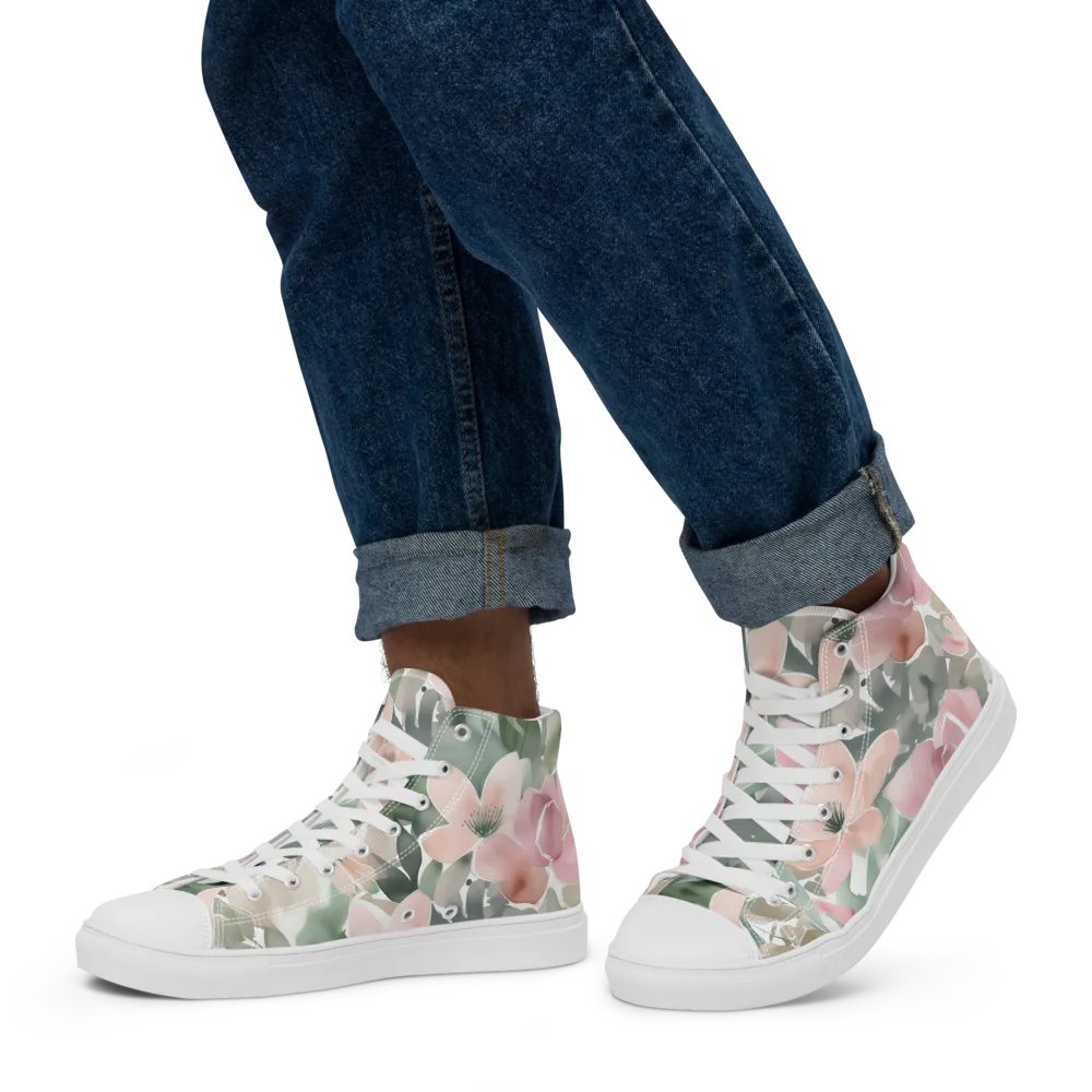 Sage Blossom on Men's High Top Canvas Shoes — Left