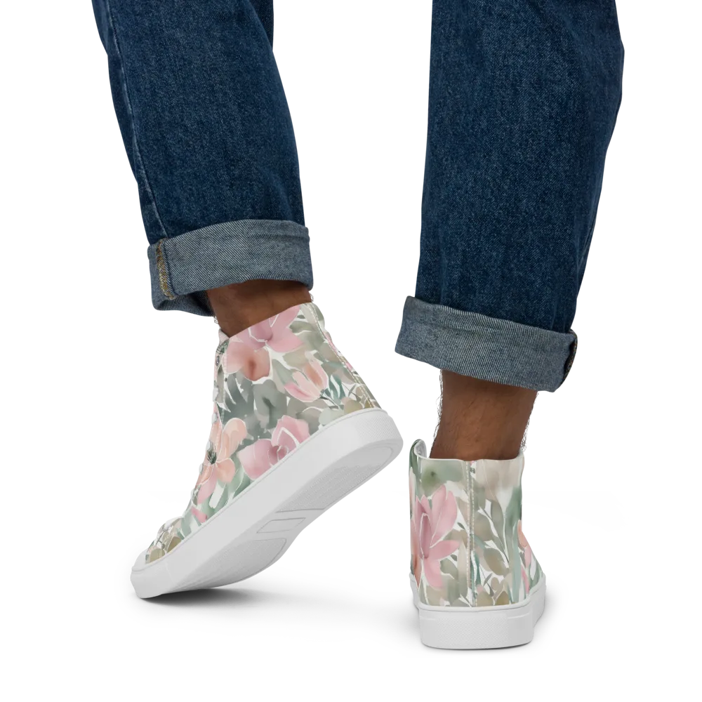 Sage Blossom on Men's High Top Canvas Shoes — Back